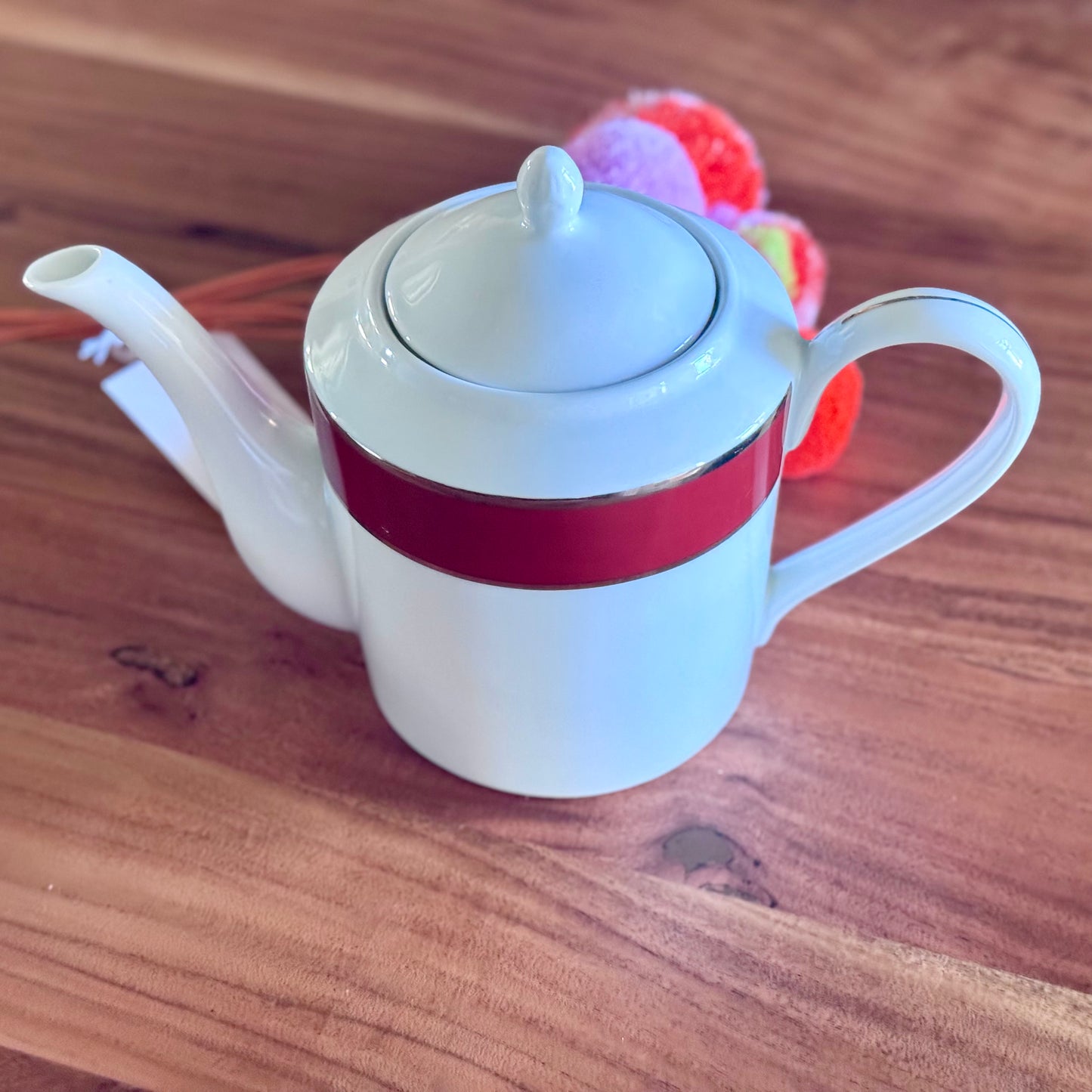 Red & Gold Band Porcelain Teapot