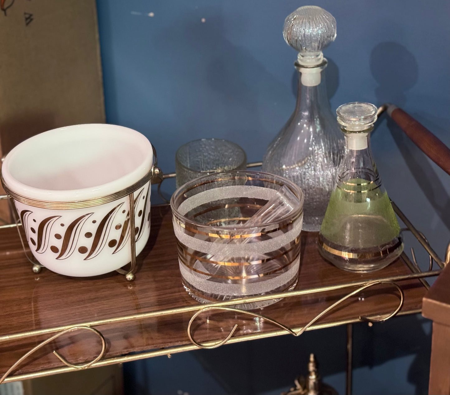 Small Sugar Texture and Gold Stripped Decanter