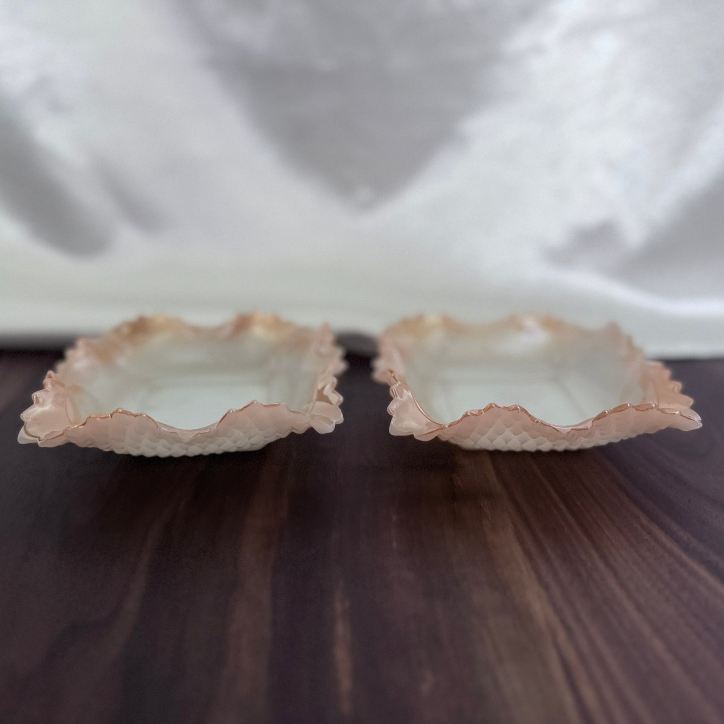 Peach Luster/Milk Glass Trinket/Condiment Dish