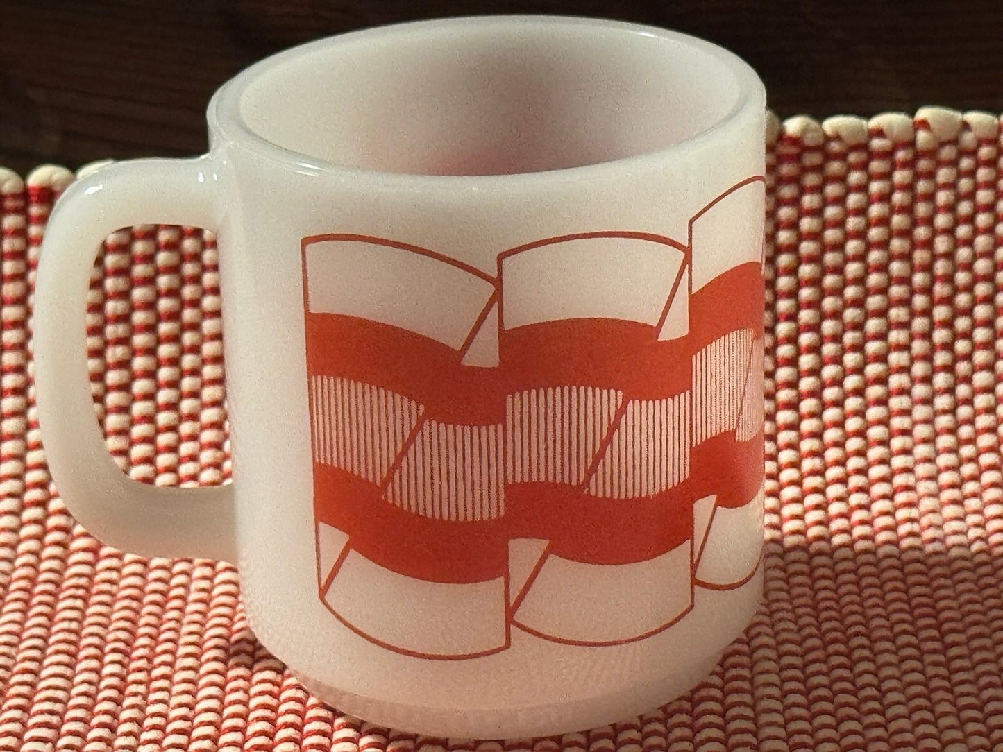 Glasbake Milk Glass Red Stripes Mug
