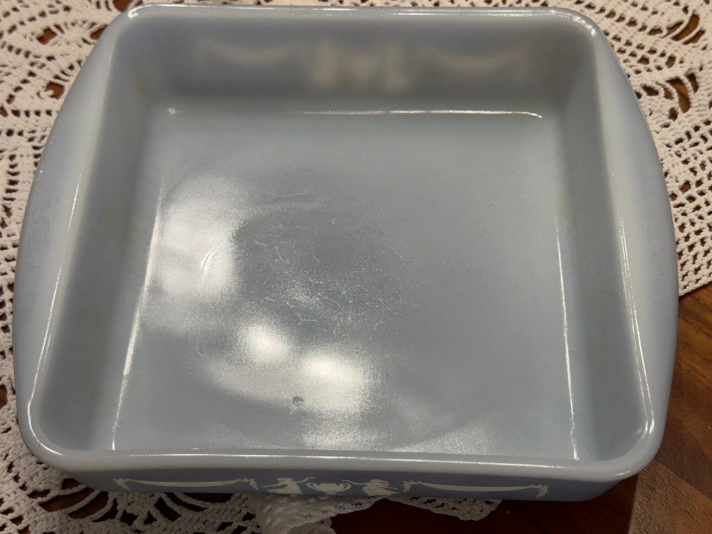 Grecian or Cameo Blue Glasbake Casserole Dish with Holder