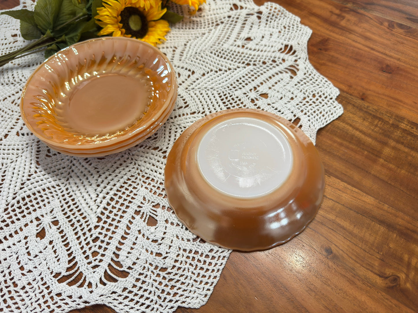 Anchor Hocking Fire-King Peach Luster Soup Bowls Swirl Pattern