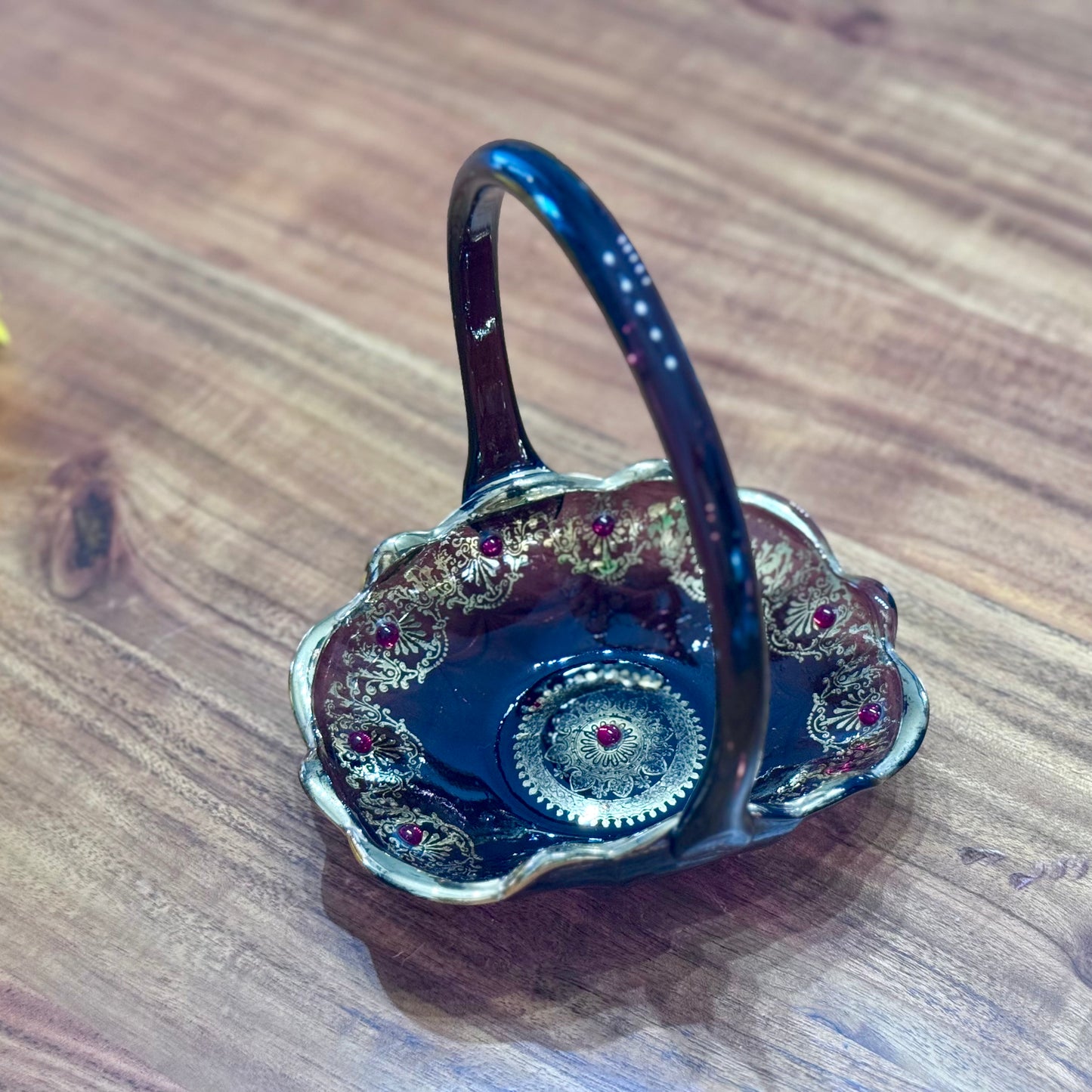 Art Glass Handled Amethyst Basket