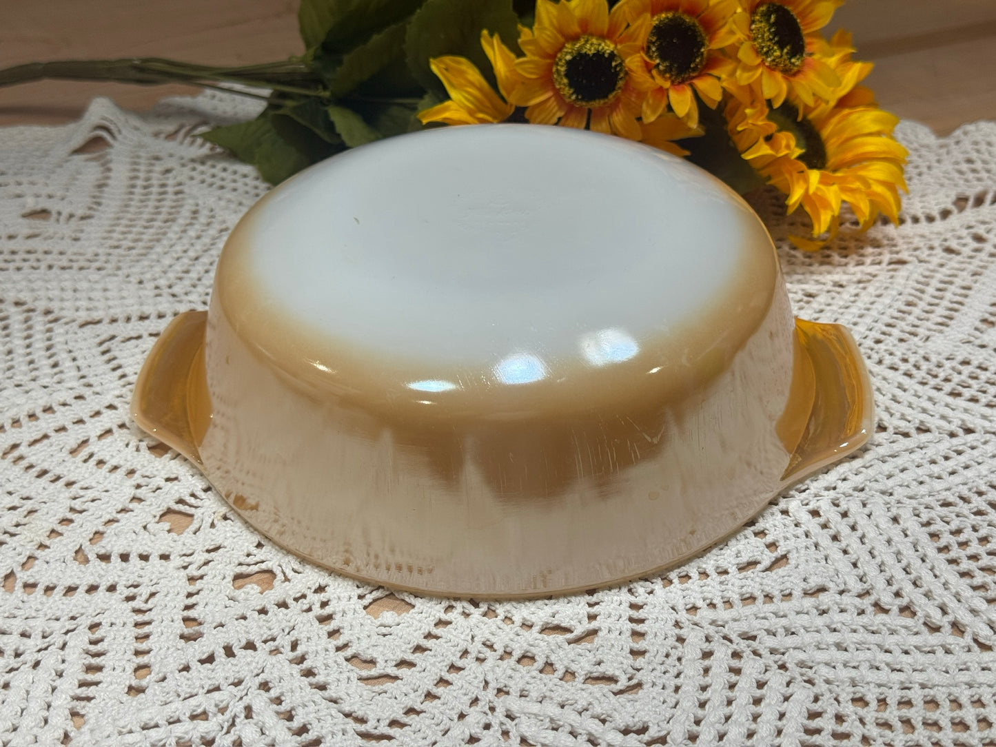 Anchor Hocking Fire-King Milk Glass Peach Lustre Round Casserole Dish