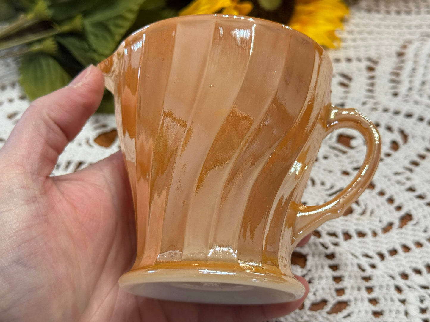 Anchor Hocking Fire-King Peach Luster Creamer Swirl Pattern