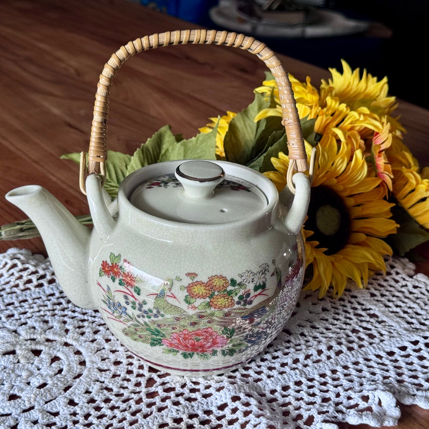 Japanese Porcelain Floral & PeacockTeapot