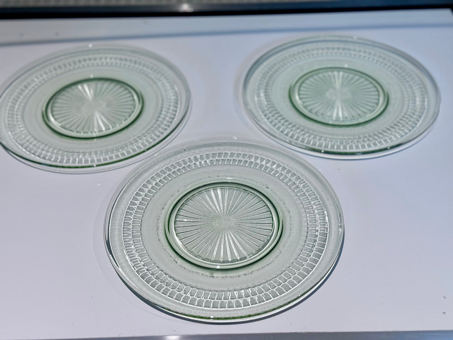 Anchor Hocking Roulette Green Uranium Depression Glass Luncheon Plates