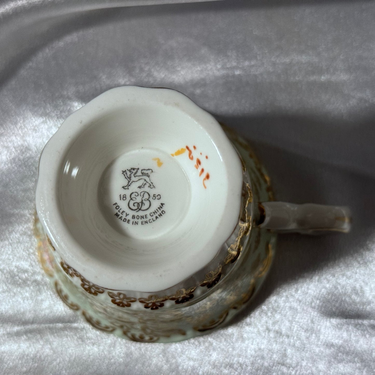 EB Foley Green/Floral & Gold Gild Cup and Saucer