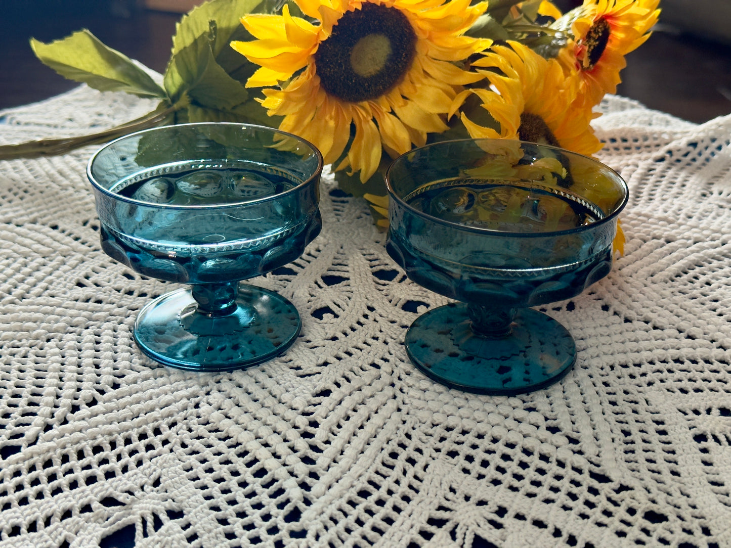 Vintage Indiana Blue Glass Champagne King's Crown Glasses