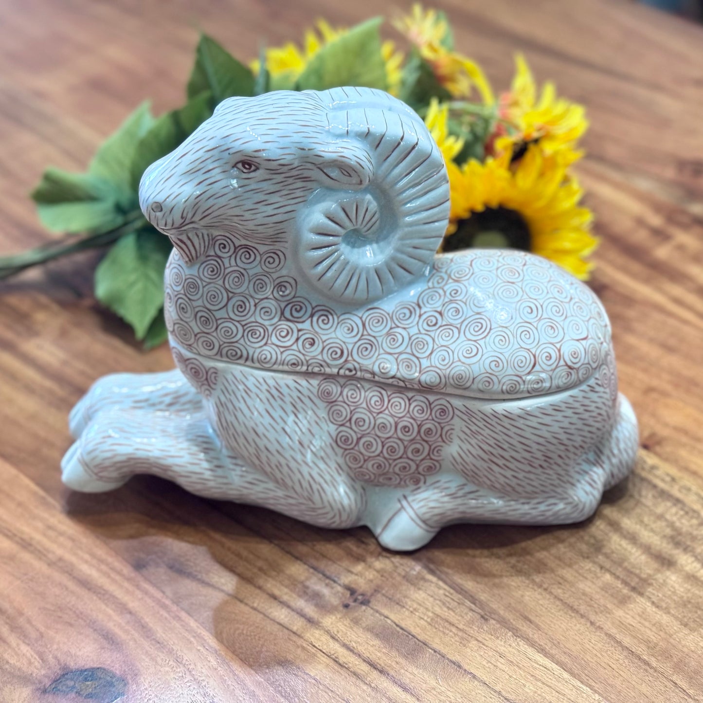 MCM Bombay Company Ceramic Lidded Ram Vessel