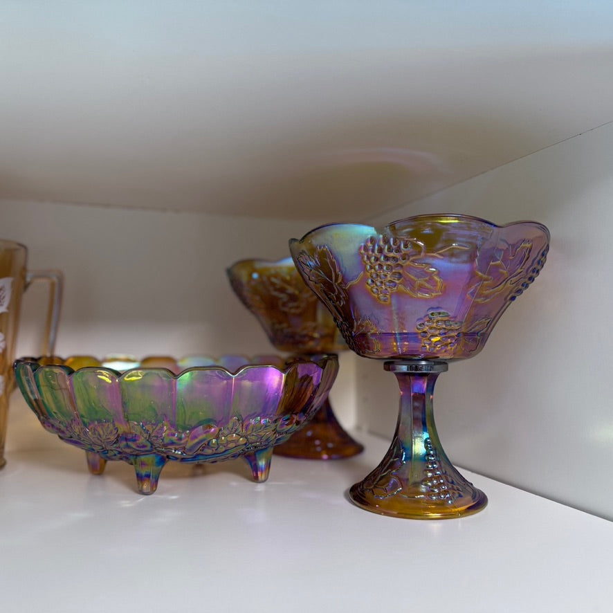 Iridescent Harvest Gold Carnival Glass "Oval Center Bowl"