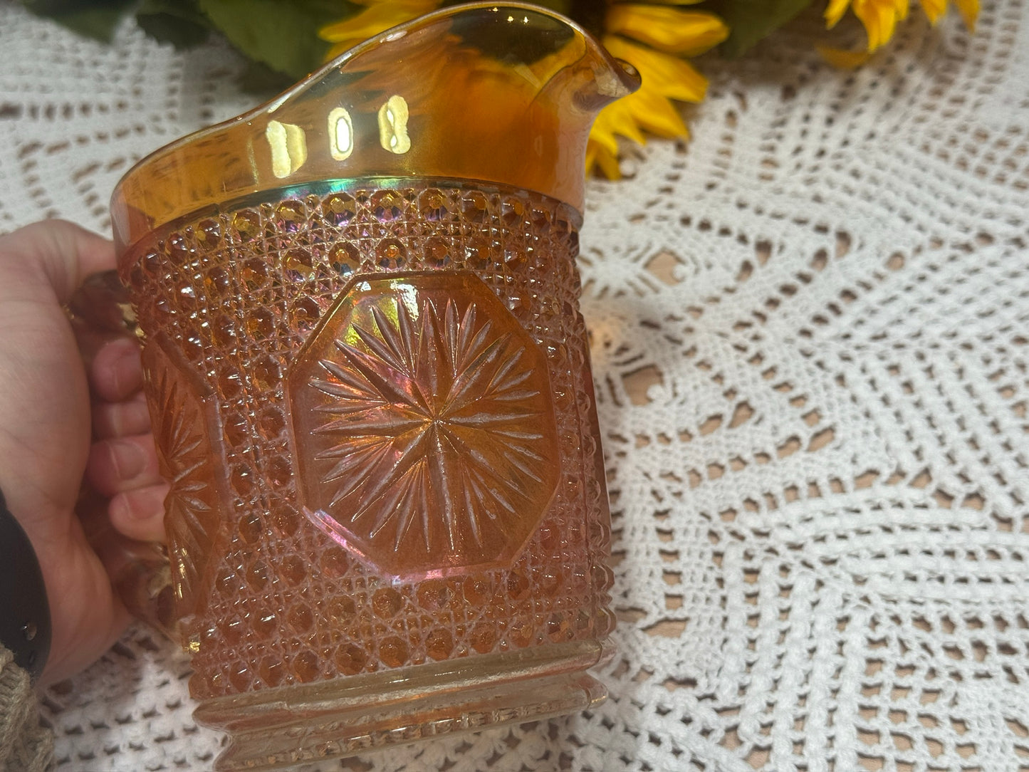 Imperial Marigold Carnival Glass 'Star Medallion' Pitcher