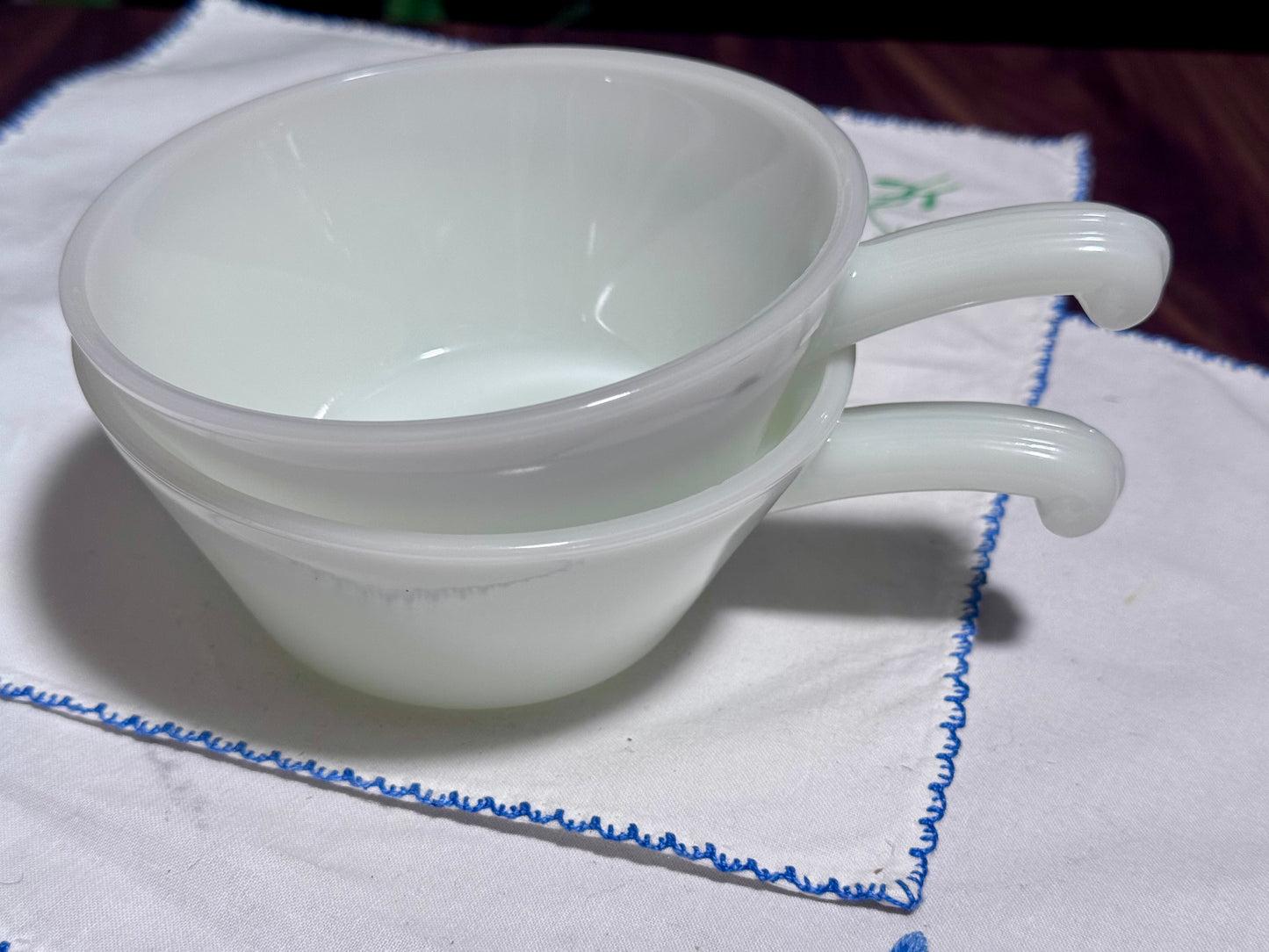 Anchor Hocking White Milk Glass Handled Bowls