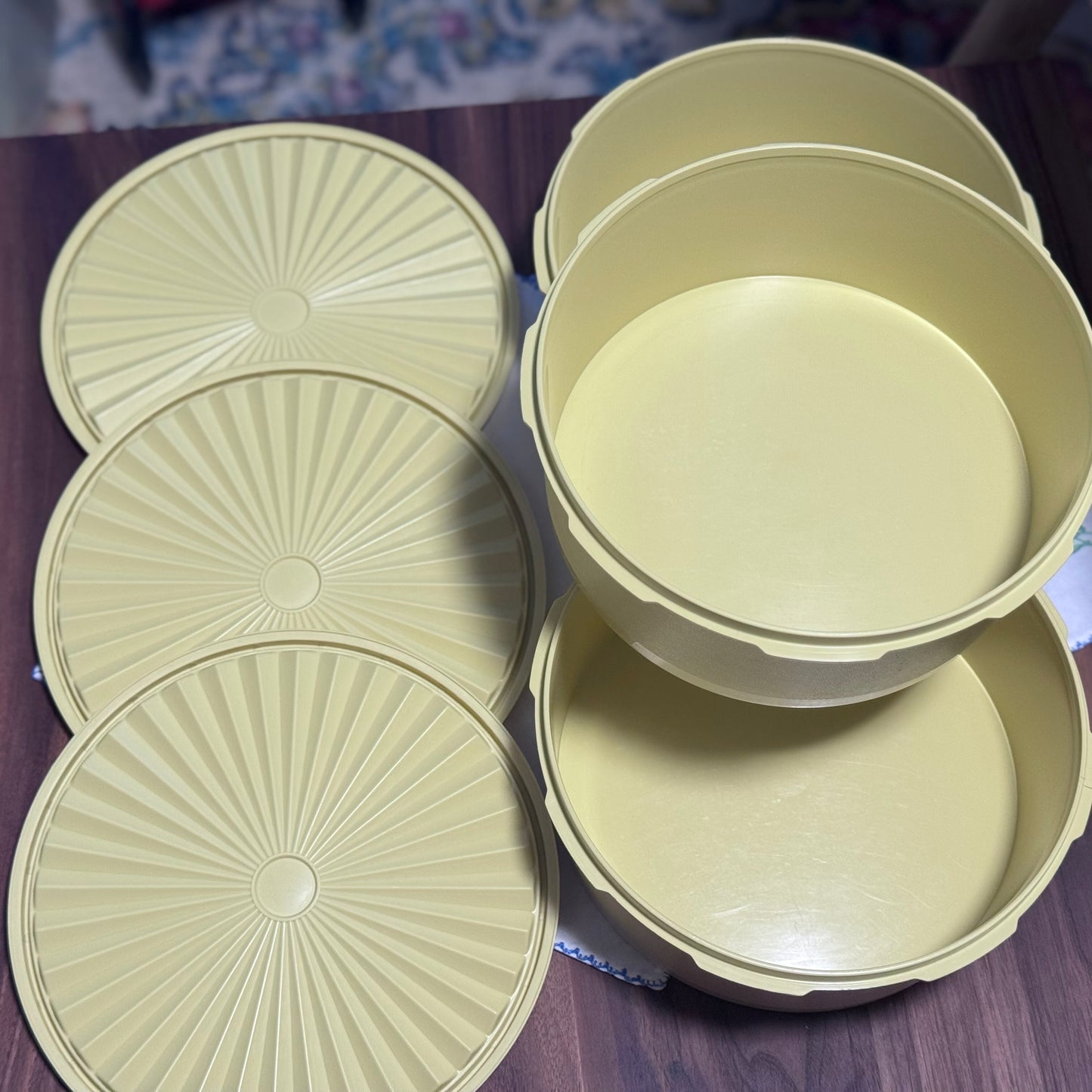 Vintage Lidded Servalier Tupperware Yellow Stacking Containers