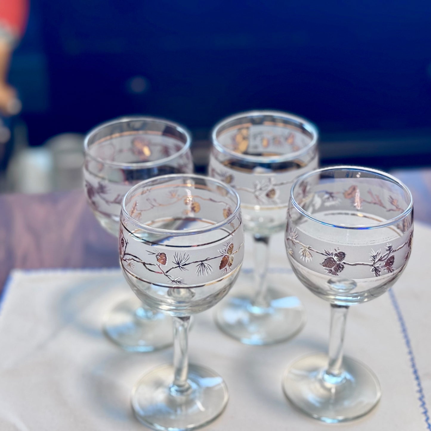 Gold & Frosted Pinecone Wine Glasses