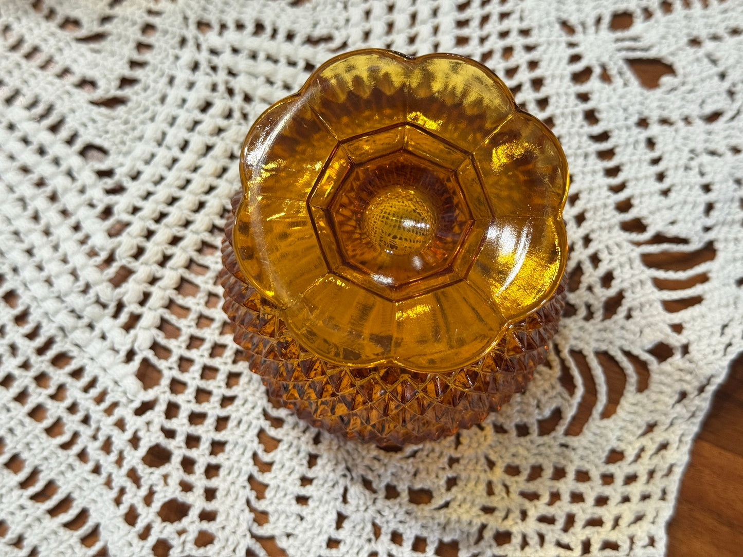 Diamond Point Amber Creamer & Sugar Bowl Set