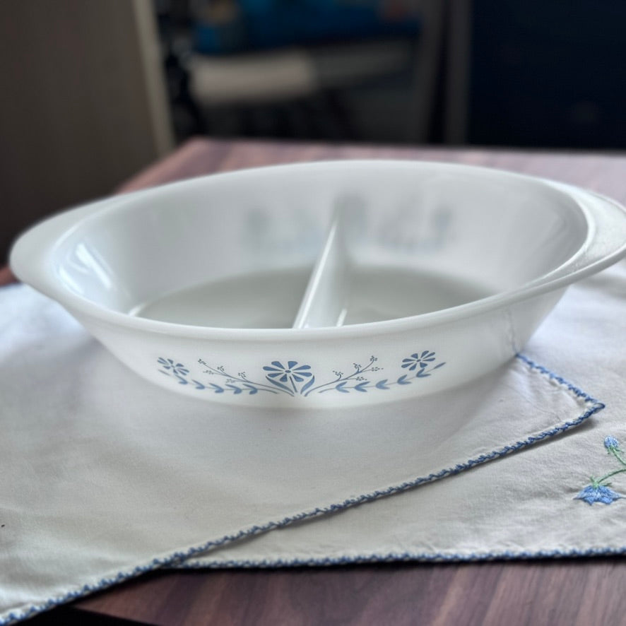 Glasbake? Divided Blue Floral Casserole