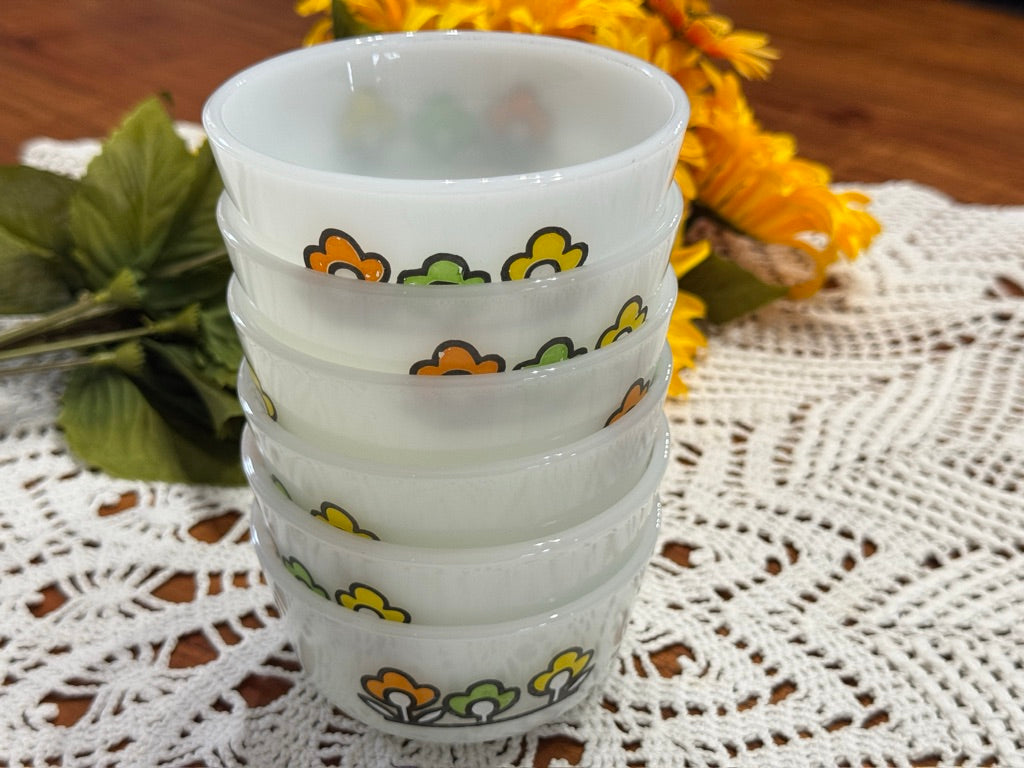 Anchor Hocking Fire-King 'Summerfield' Milk Glass Ramekins