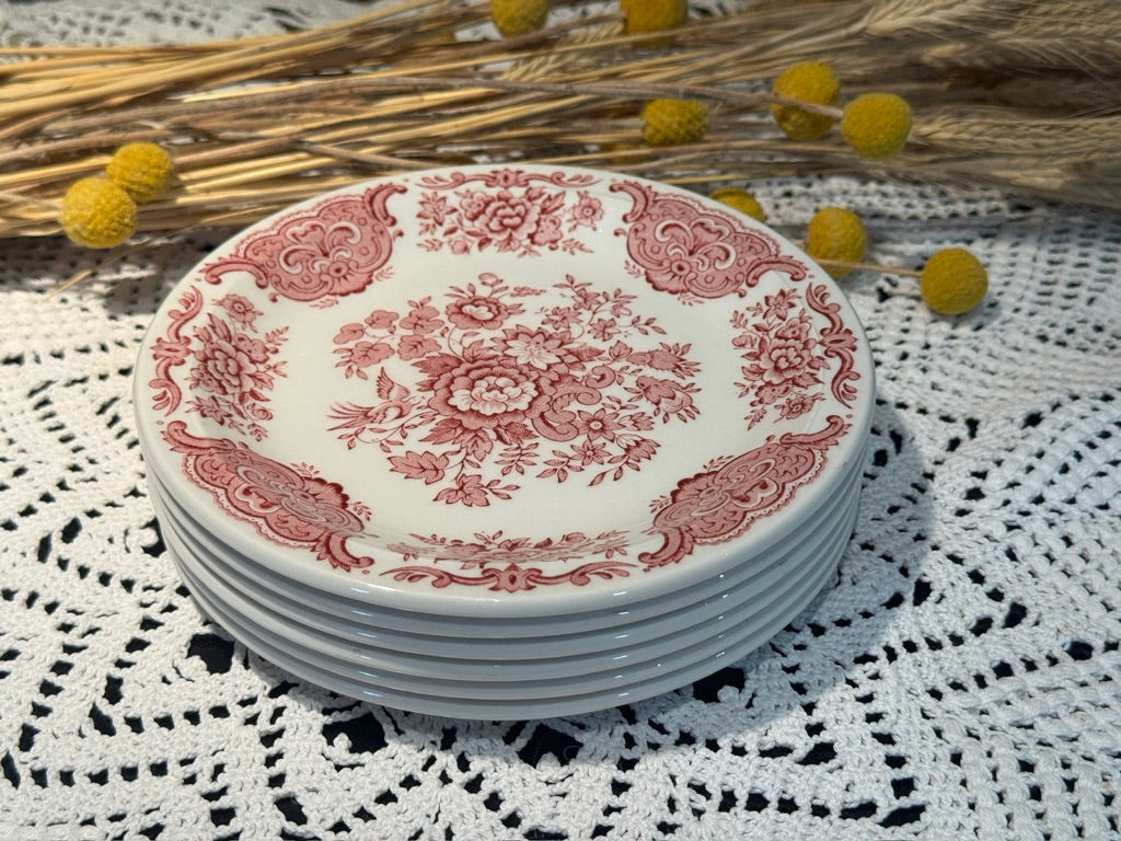 Vintage WINDSOR Steelite Ironstone Pink Transferware Floral Plates
