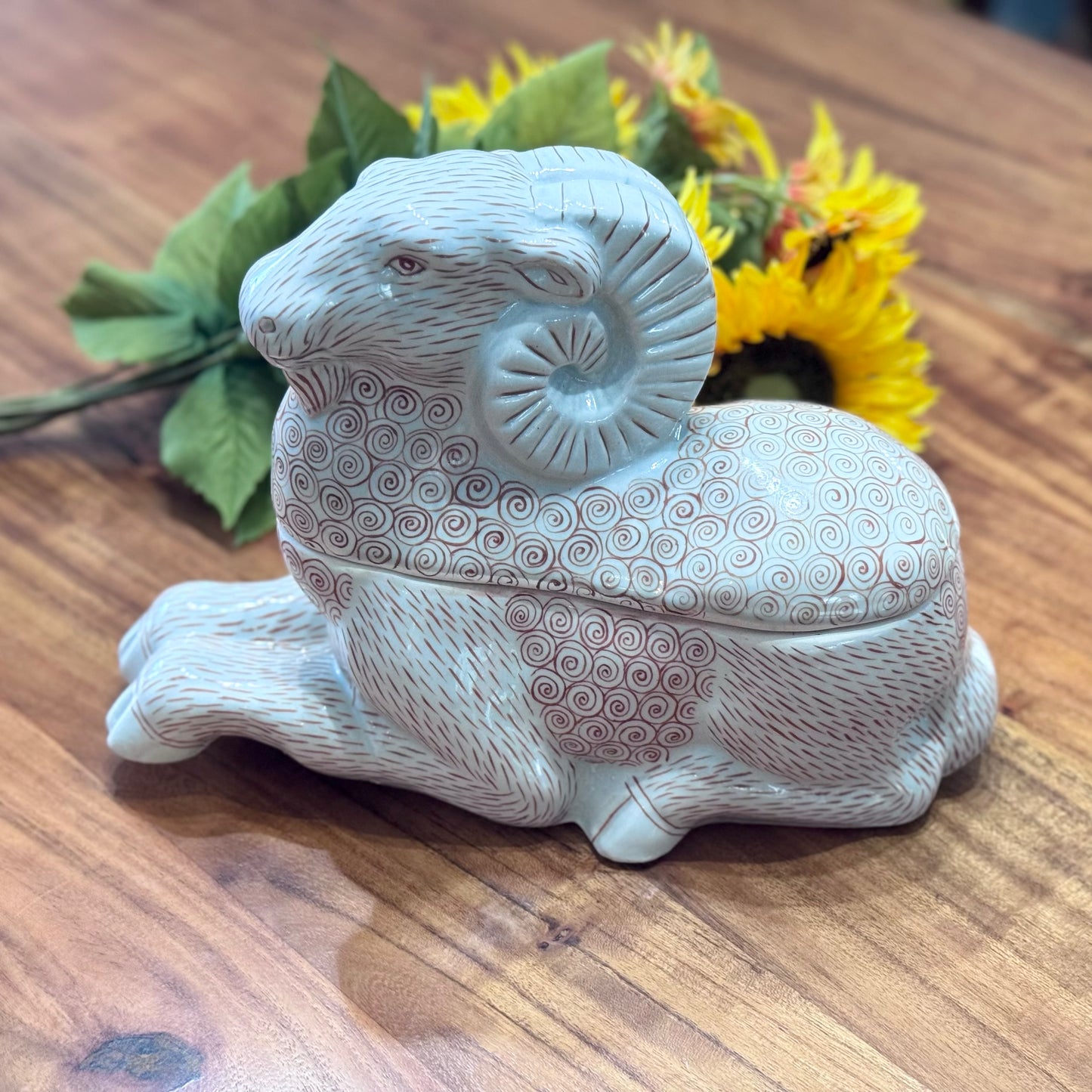 MCM Bombay Company Ceramic Lidded Ram Vessel