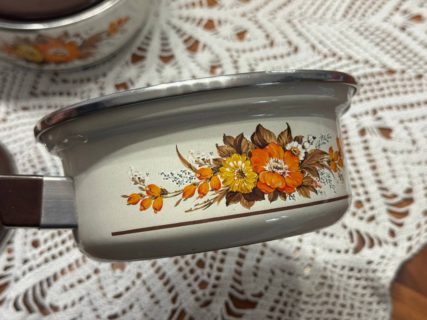 Vintage Floral Enamel Pot Set