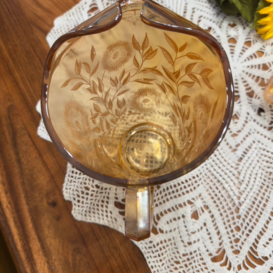 Jeannette Marigold Carnival Glass Pitcher & Glasses