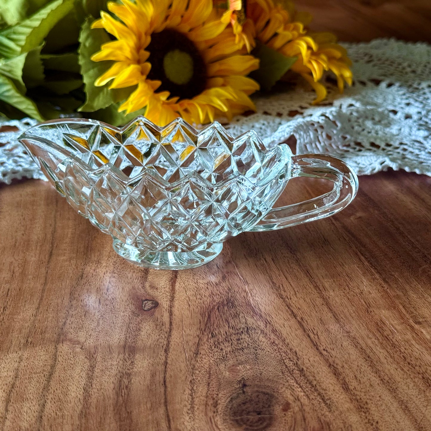 Pressed Glass Creamer/Sauce Boat - Diamond Pattern