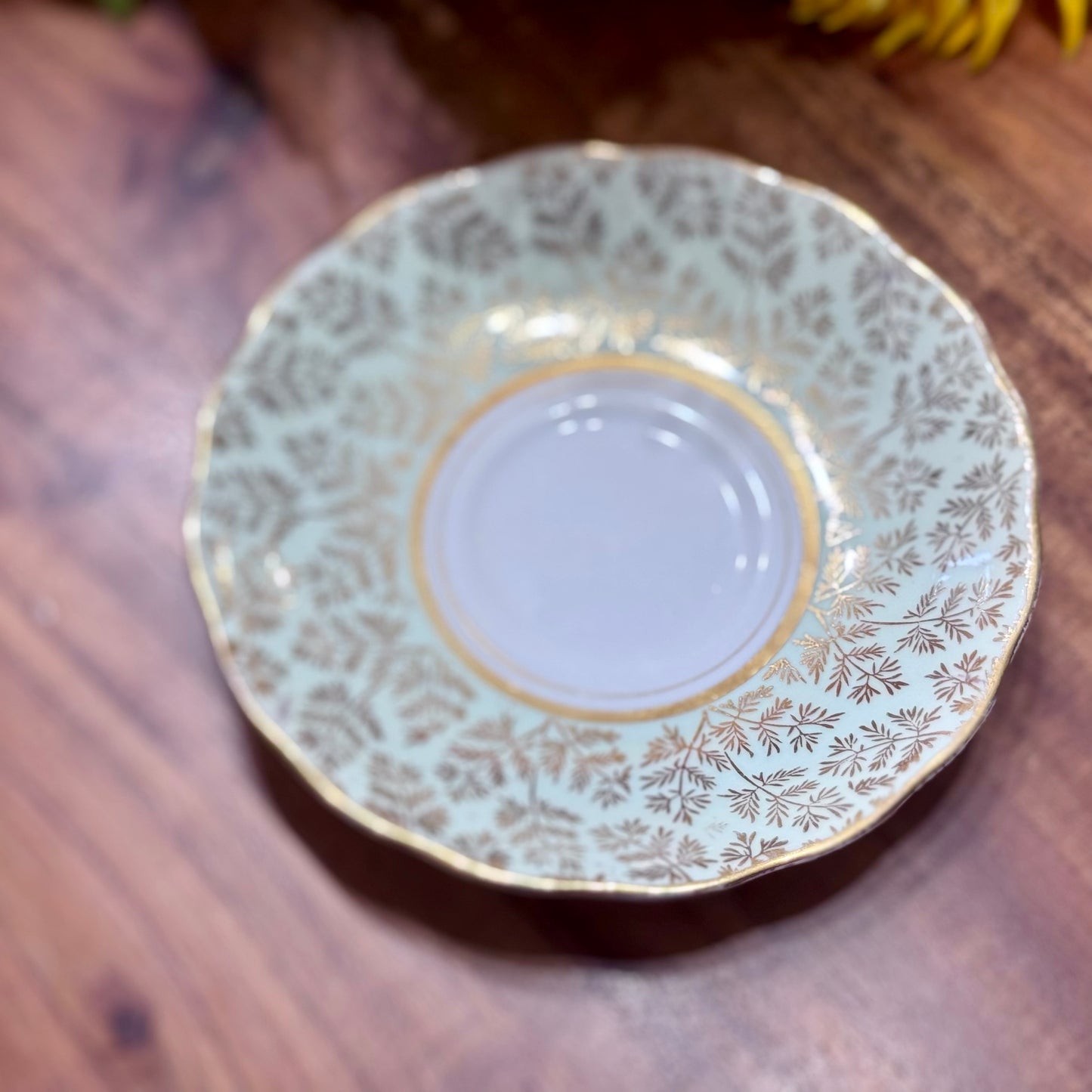 Colclough Gold Leaves on Mint Green Teacup & Saucer Set