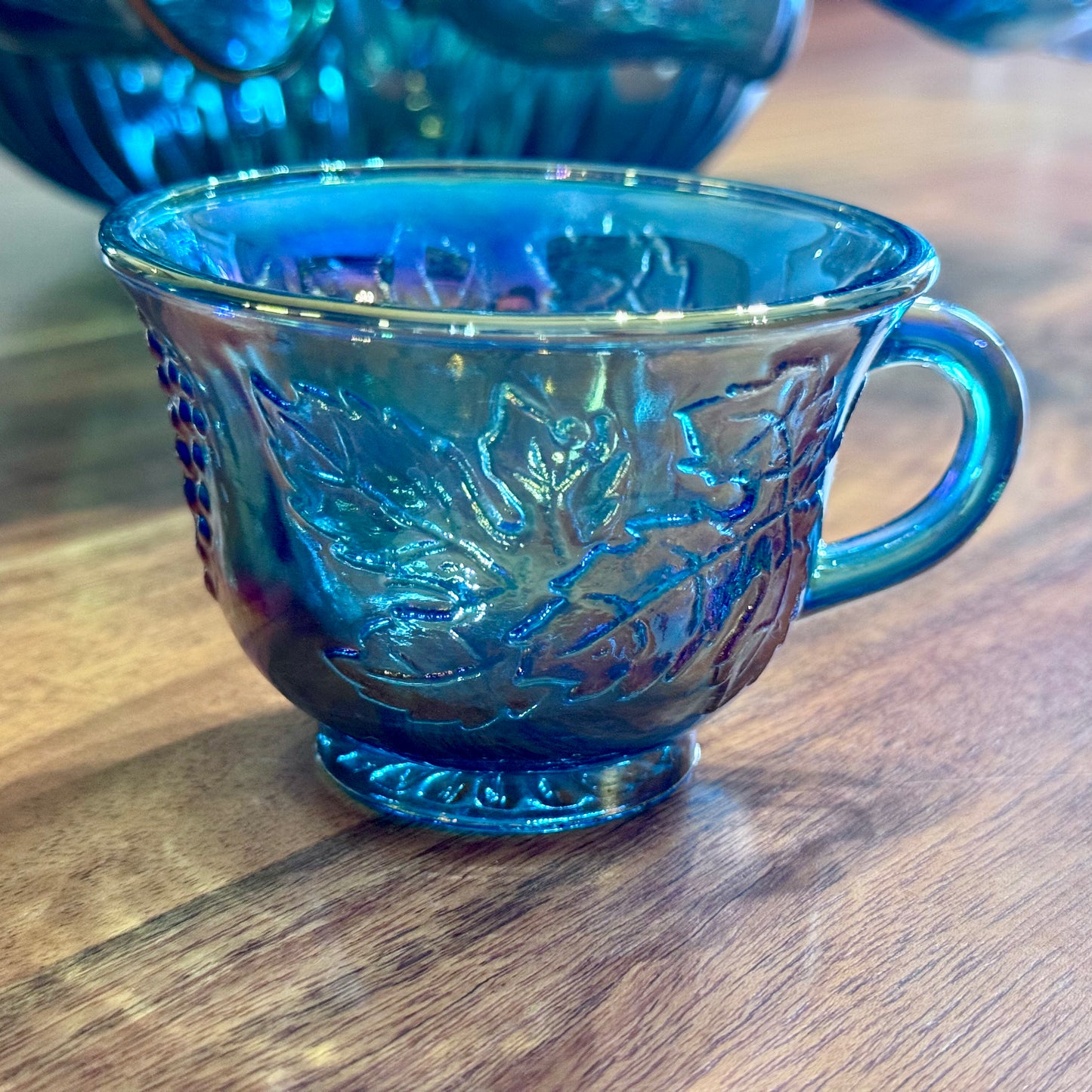 Iridescent Blue Carnival Glass Princess Punch Cups