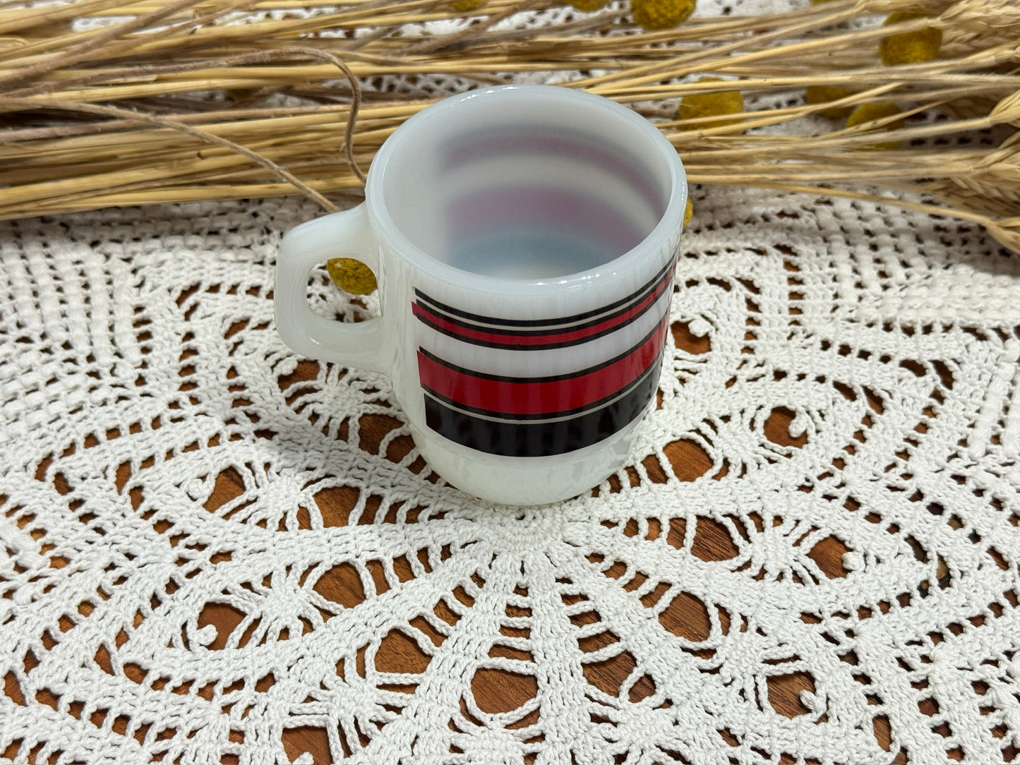 Anchor Hocking Fire-King Red/Black Stripe Milk Glass Mug
