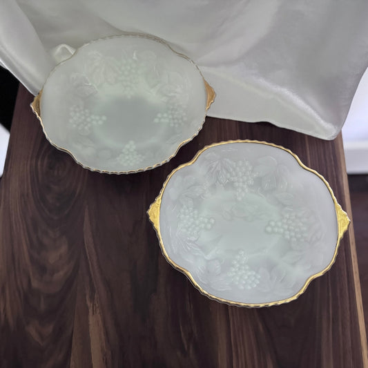 Grape and Leaf Milk Glass Bowl