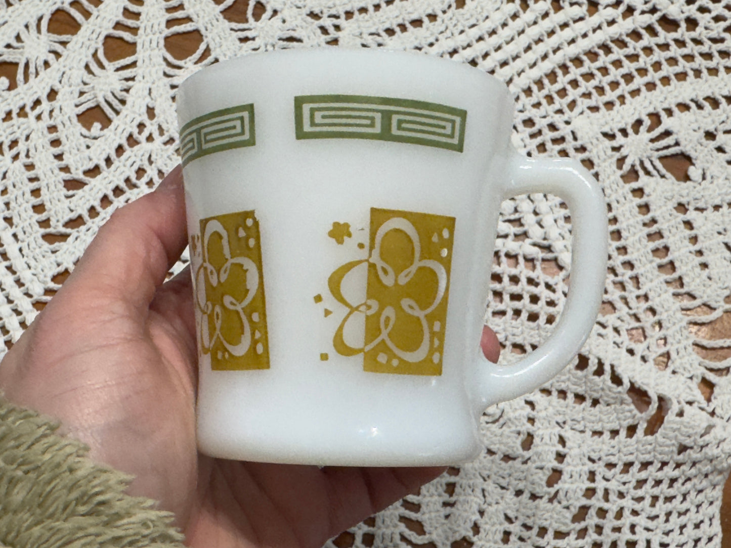 Anchor Hocking Fire-King Greek Key Milk Glass Mugs