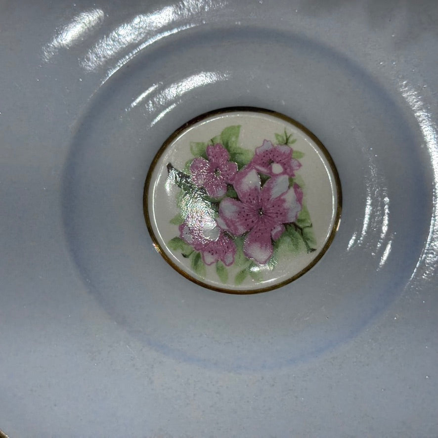 Royal Floral Baby Blue with Pink Cherry Blossom Teacup & Saucer