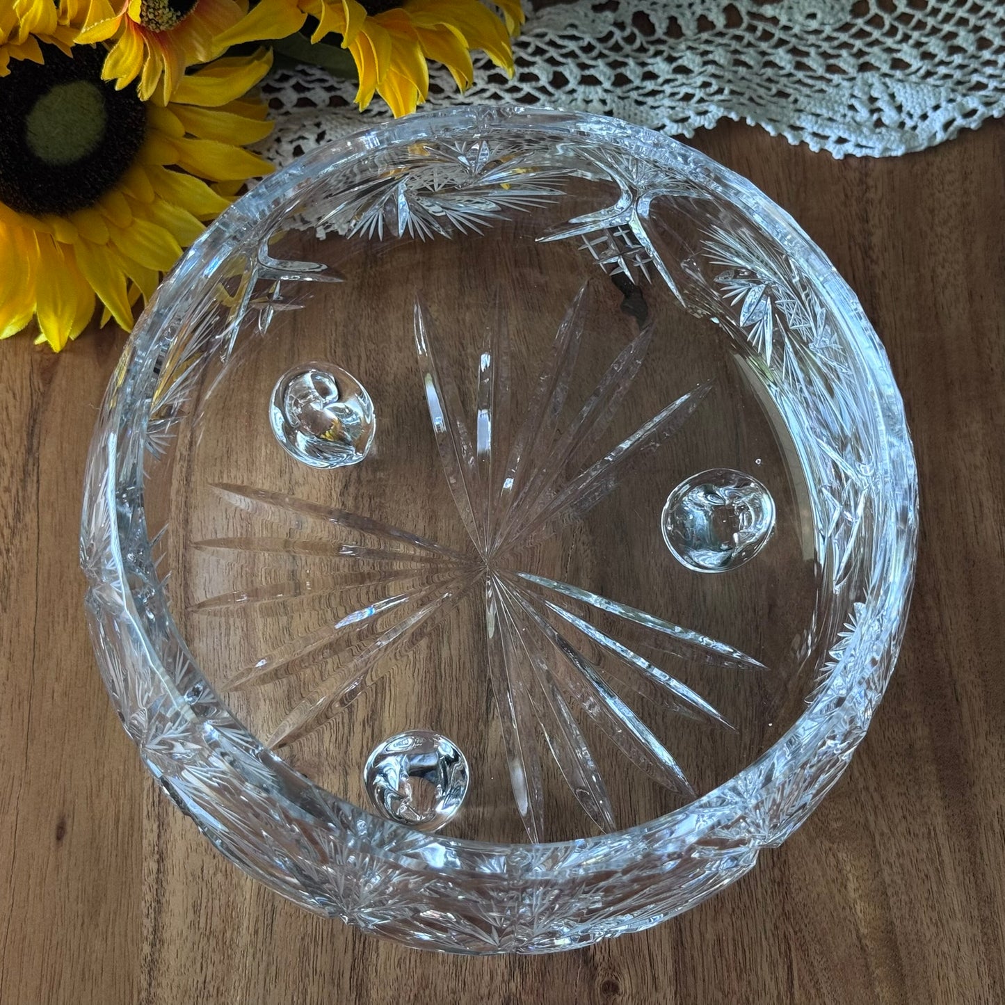 Vintage 3 Footed Cut/Etched Glass Serving Bowl