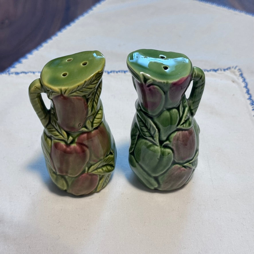 Green Ceramic Jugs with Apples Salt & Pepper Shakers