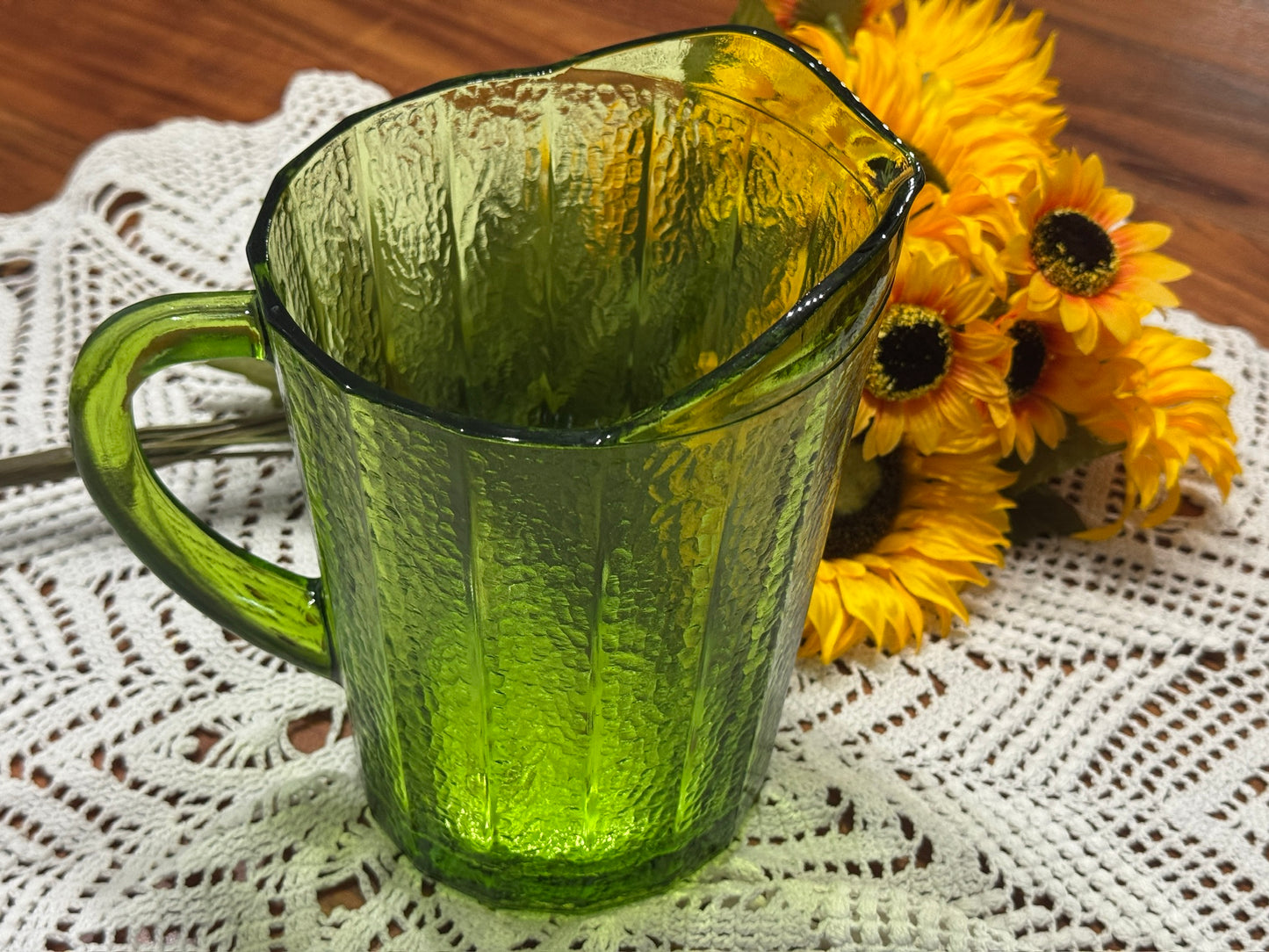 Anchor Hocking Avocado Green Textured Pitcher