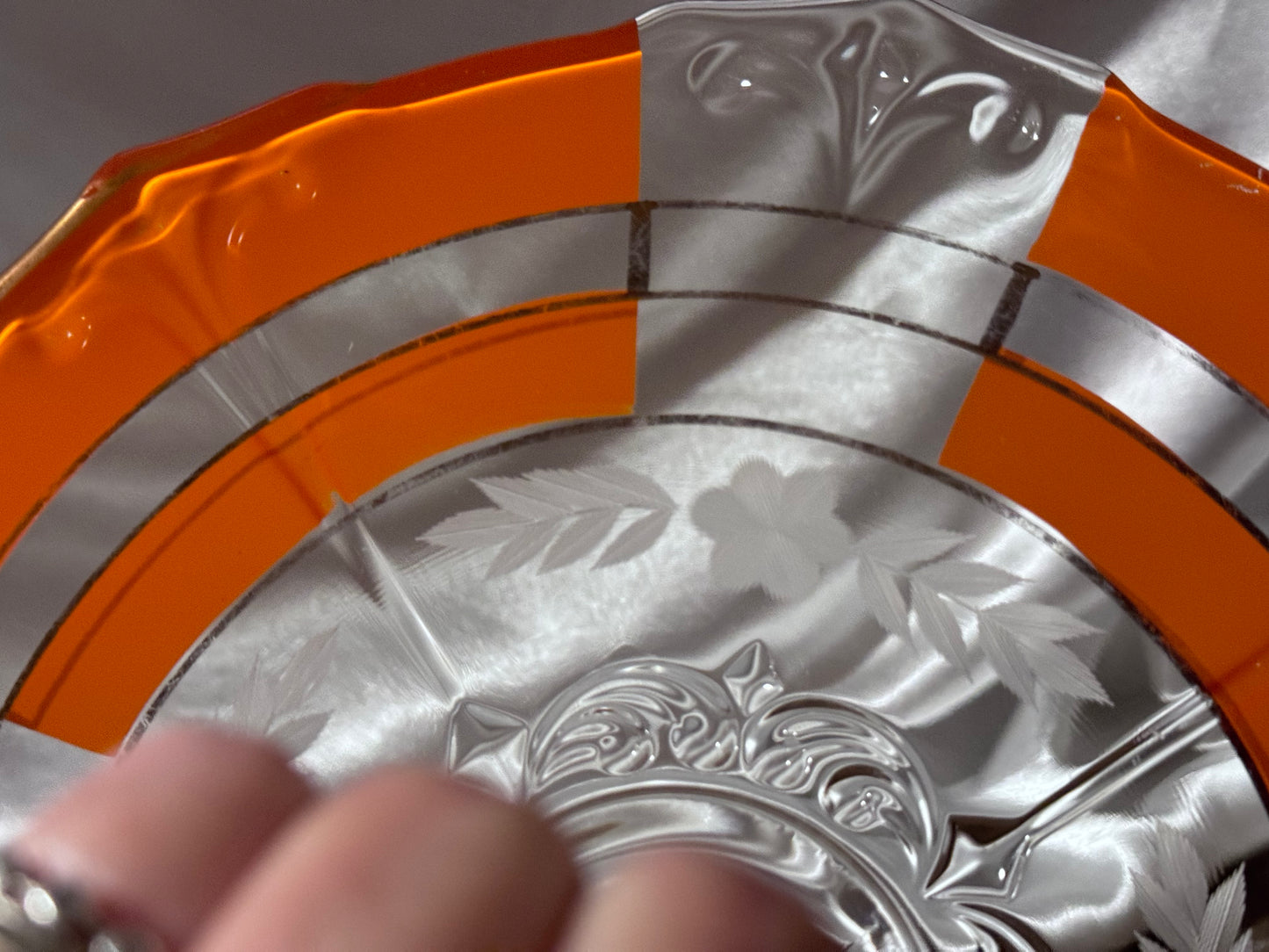 Orange & Clear Glass Art Deco Serving Teay