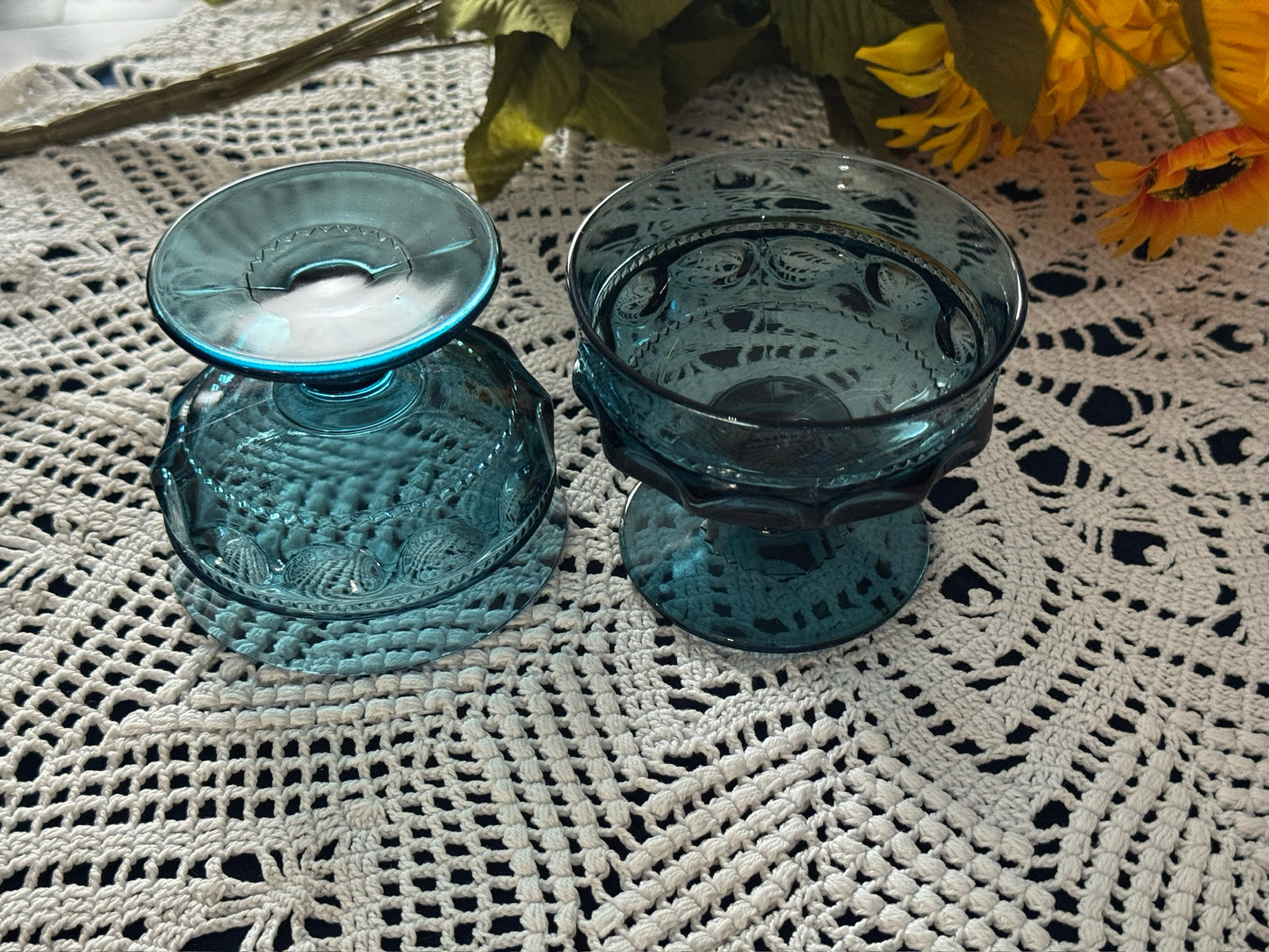 Vintage Indiana Blue Glass Champagne King's Crown Glasses