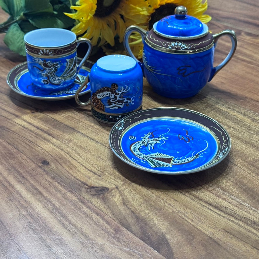Vintage Japanese Moriage Dragonware Sugar Bowl & Cups & Saucers