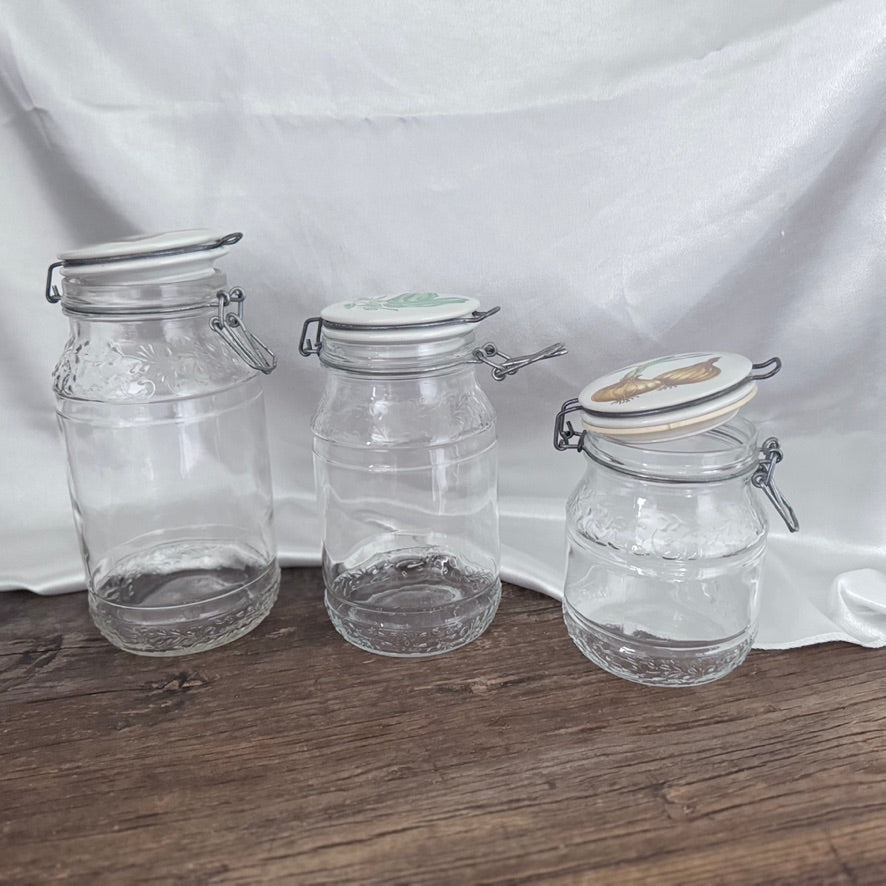 Vintage Italian Canister Jars with Ceramic English Lids