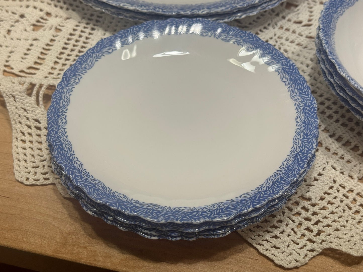 ARC France MSE Milk Glass and Blue Vine Dish Set