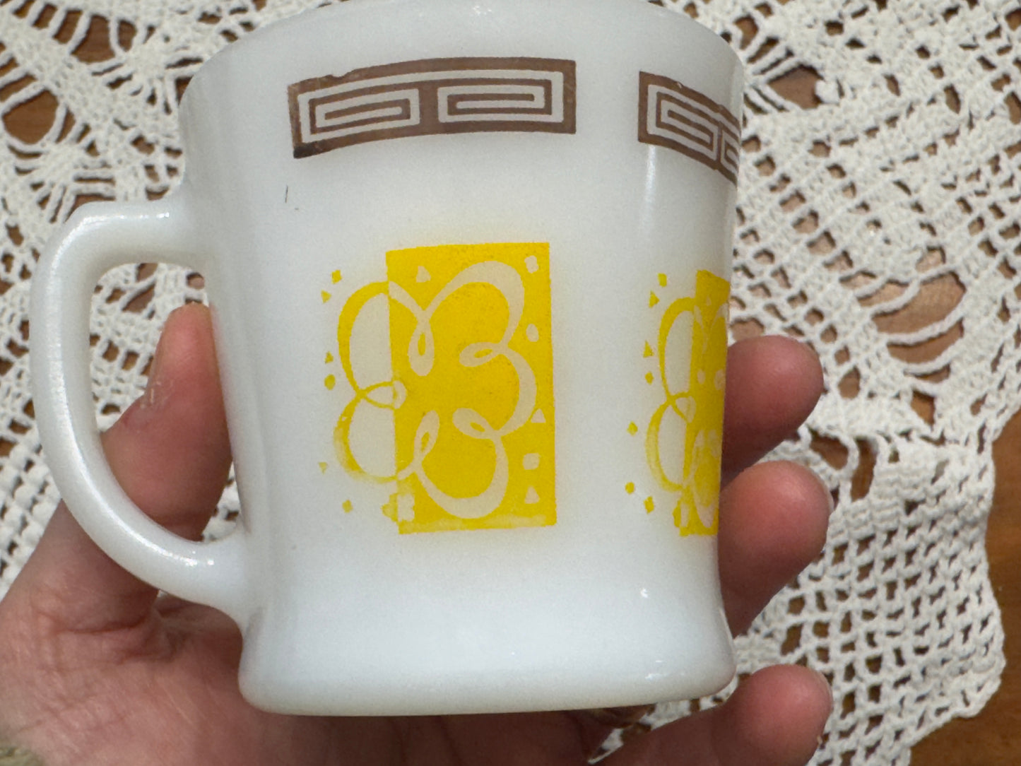 Anchor Hocking Fire-King Greek Key Milk Glass Mugs