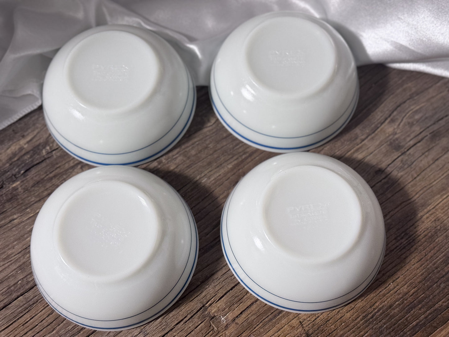 Pyrex Blue Striped Milk Glass Dish Set