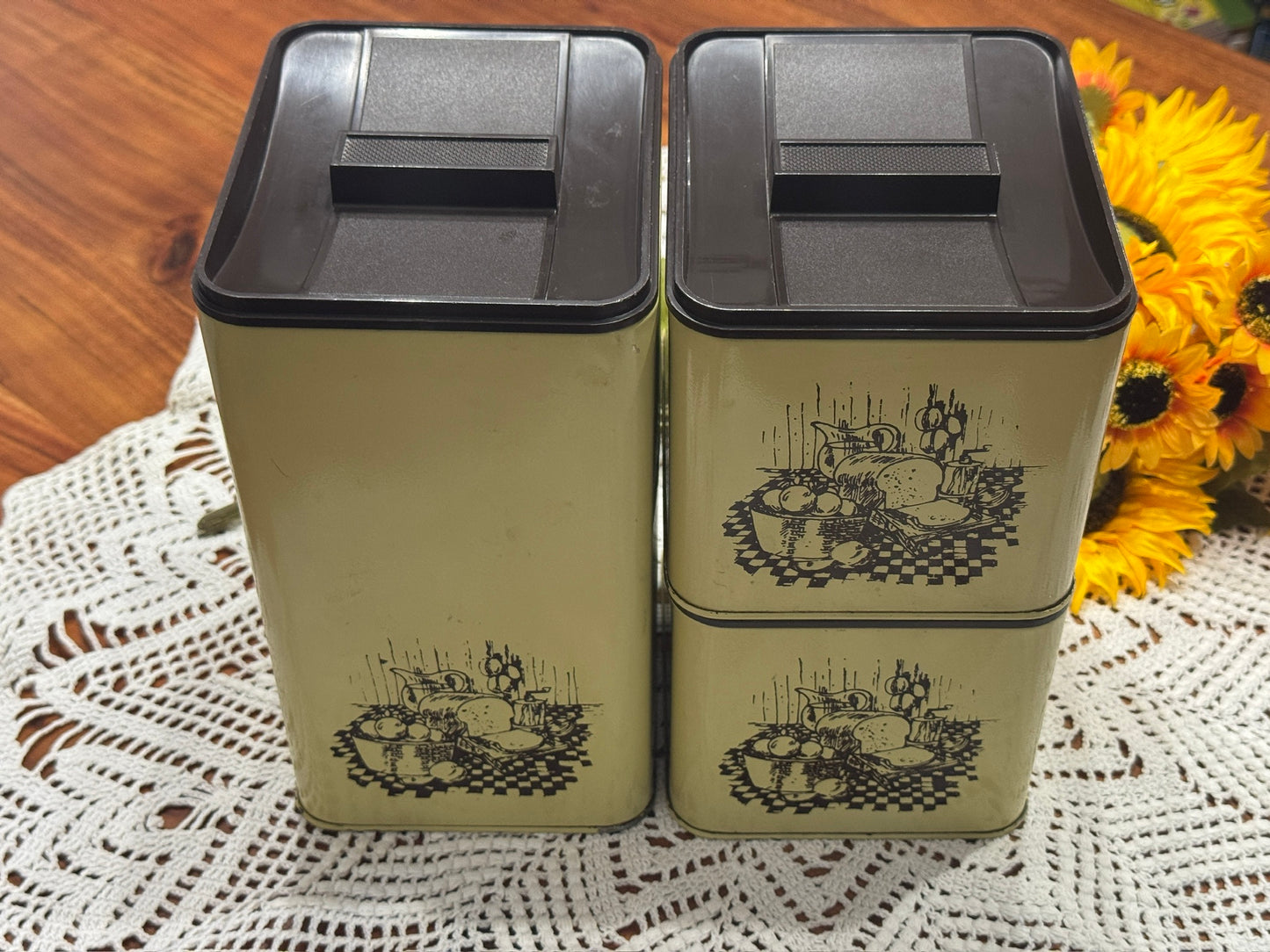 Vintage Ekco Yellow/Brown Stackable Canister Set