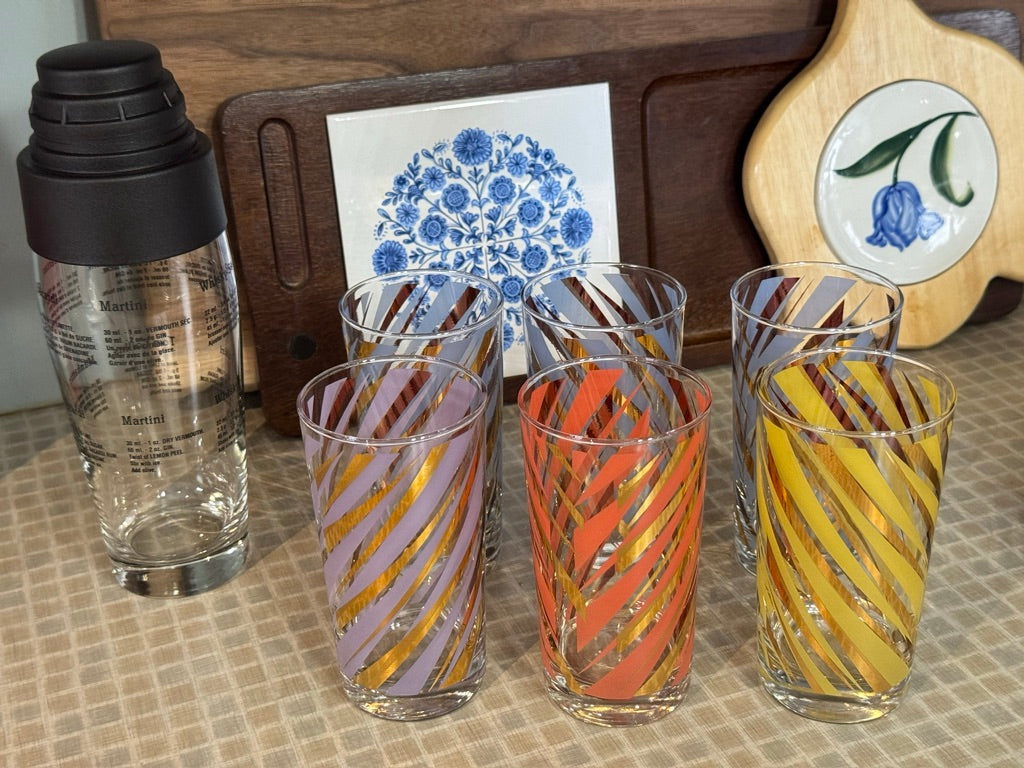 Midcentury Striped 12 oz Tumbler Bar Glasses