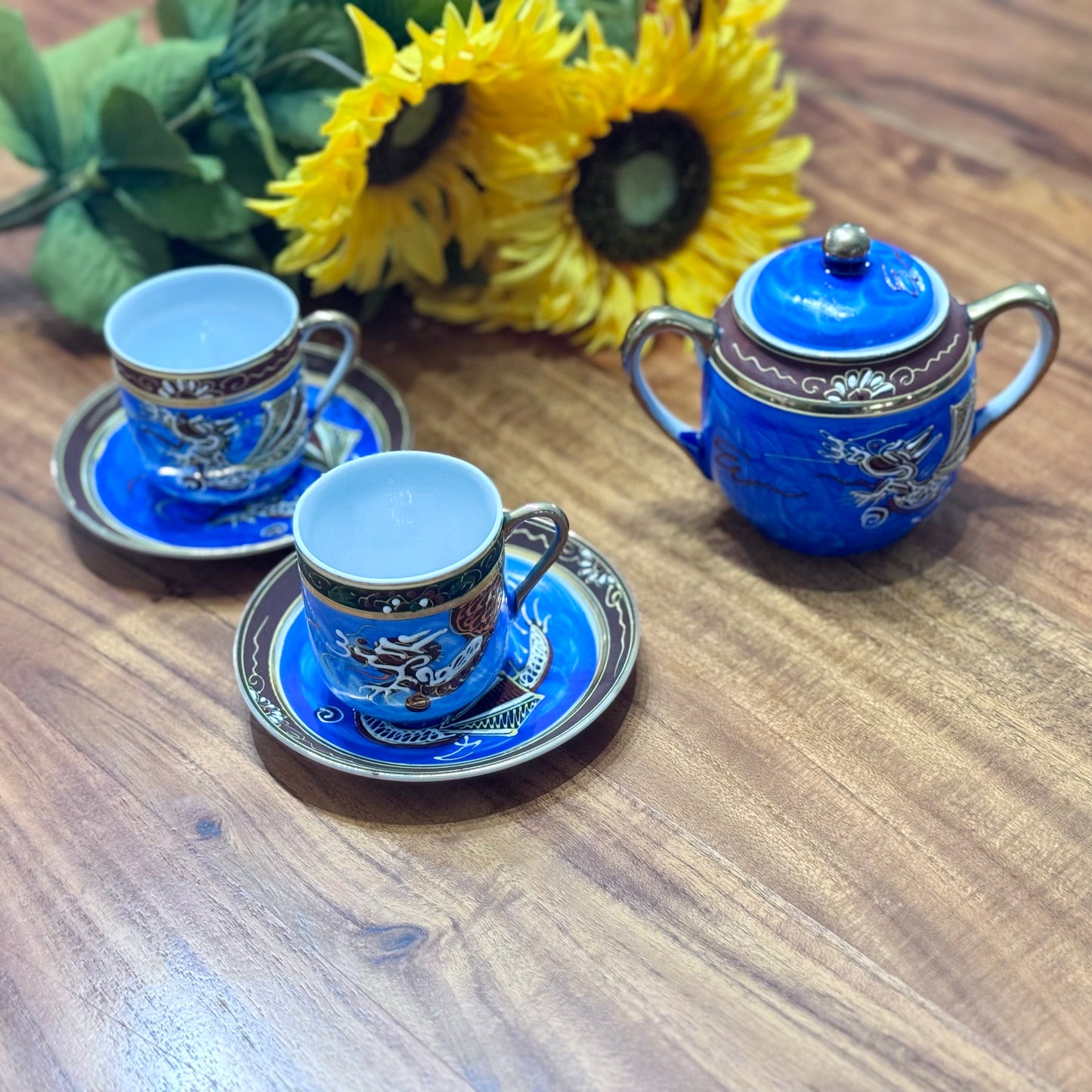 Vintage Japanese Moriage Dragonware Sugar Bowl & Cups & Saucers