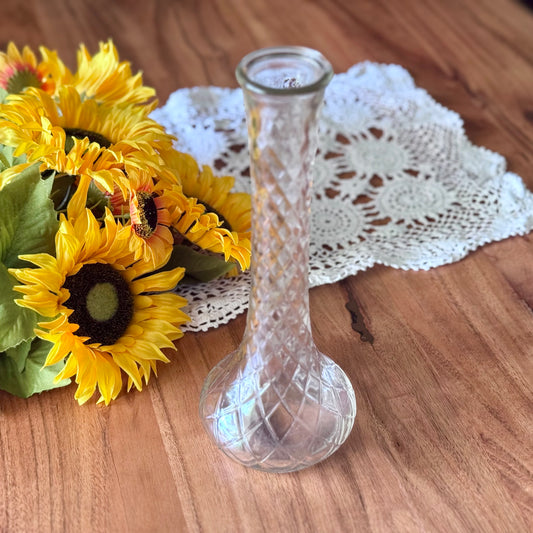 Vintage Hoosier Quilted Diamond Glass Bud Vase