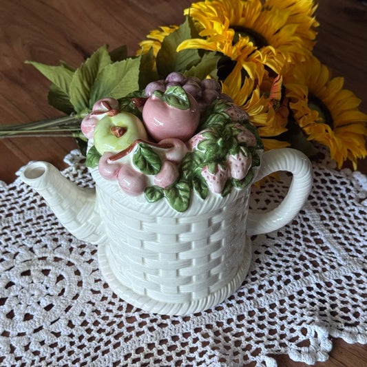 Vintage Basket Weave & Fruit Teapot