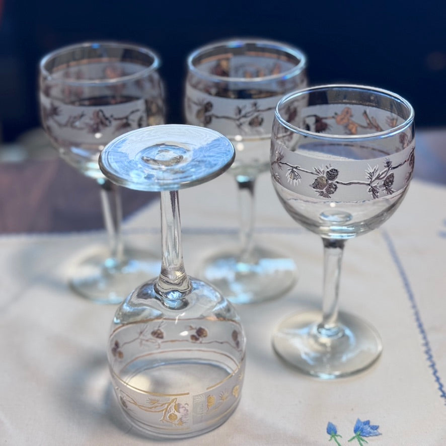 Gold & Frosted Pinecone Wine Glasses