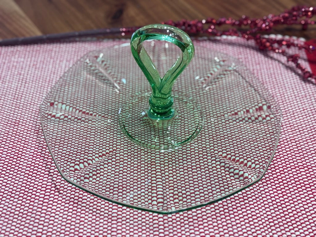 Green Depression Glass Tidbit Dessert Tray